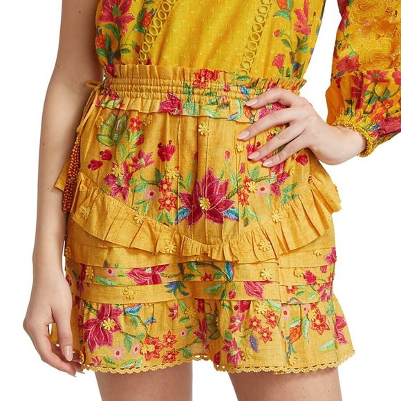 Farm Rio NWT Women's Yellow Allover Floral FLOWER DREAM Mini Skirt, Size Medium - Picture 1 of 8